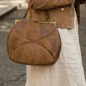 Vintage Sydney Of California  Brown Lizard Skin Leather Women's Bag